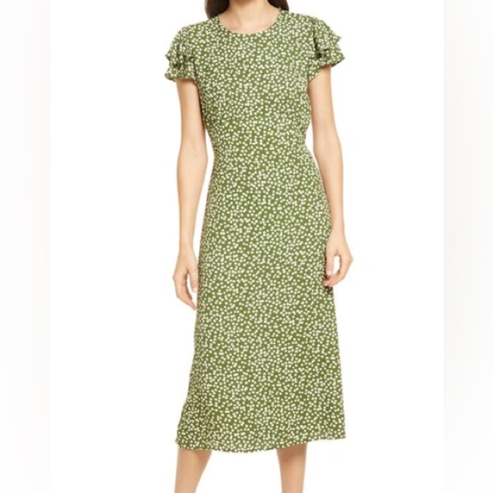 Reformation Romina Flutter Sleeve Dress In Moiret